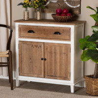 Baxton Studio JY19Y1061-WhiteOak-Cabinet Baxton Studio Glynn Rustic Farmhouse Weathered Two-Tone White and Oak Brown Finished Wood 2-Door Storage Cabinet